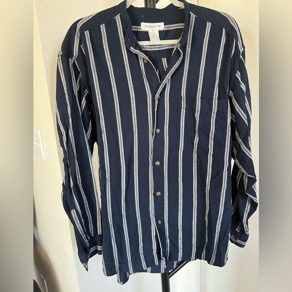 Claiborne Navy Striped Men's Shirt Cotton Blend